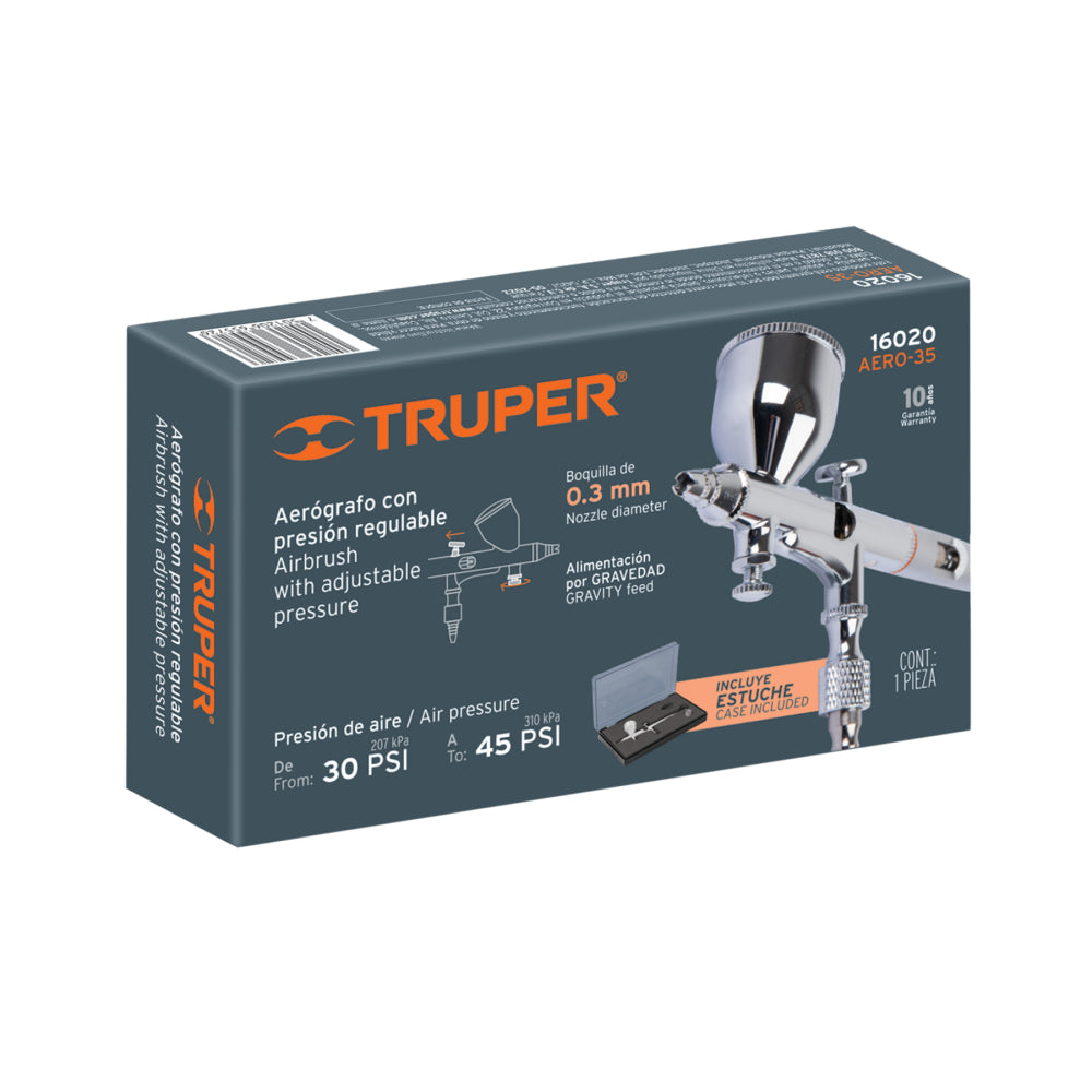 Pistola aerográfica de gravedad con vaso fijo, Truper - Cod: 16020