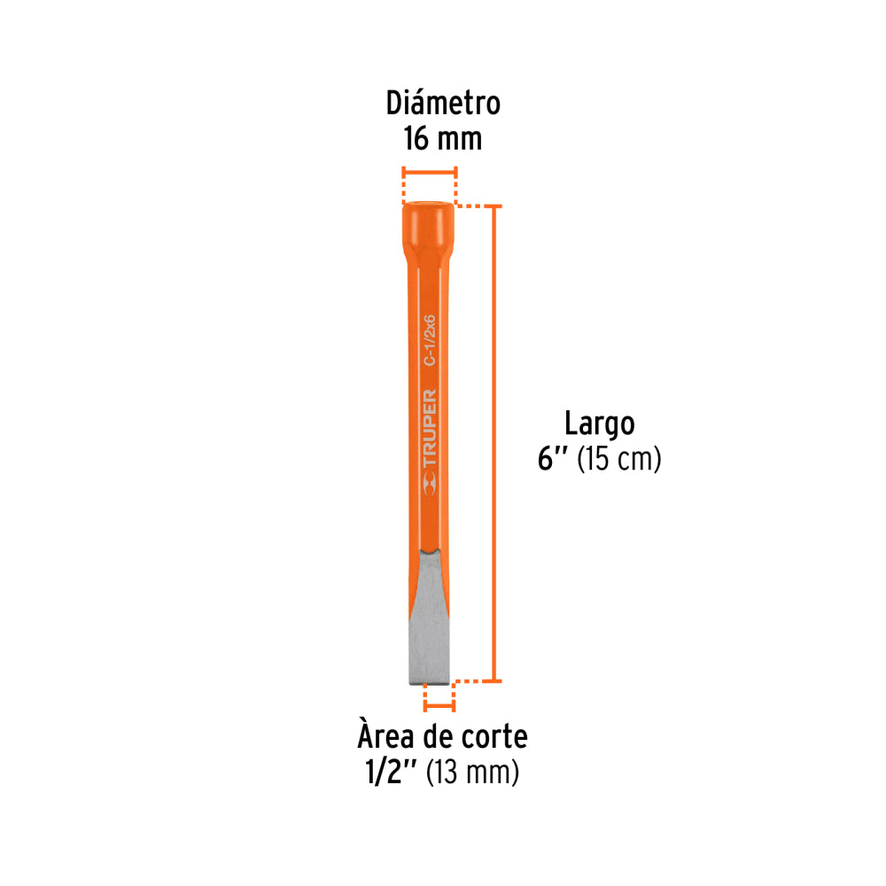 Cincel de corte frío de 1/2 X 6", Truper - CÓDIGO: 12115