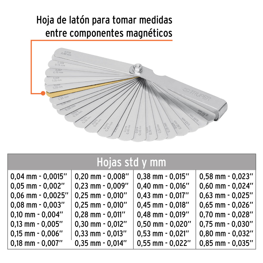 Calibrador de 32 hojas std / mm, Truper - Código: 14397