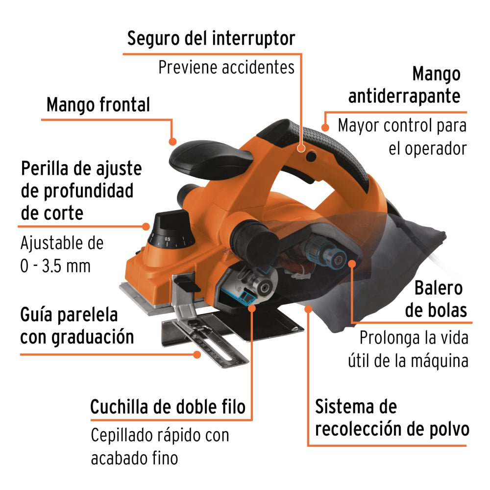 Cepillo eléctrico profesional 3-1/4",850W 220V, Truper - CÓDIGO: 102464