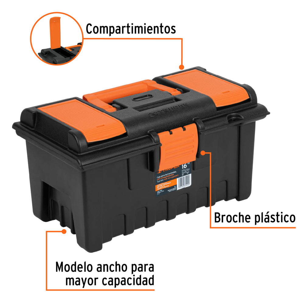 Caja para herramienta de 16" con compartimentos, TRUPER - Código: 11141