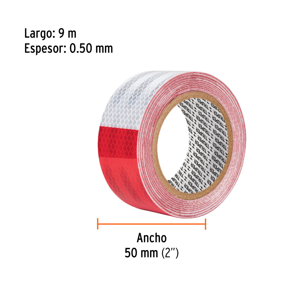 Rollo de 9 m x 2" de cinta reflejante de PVC, Truper - CÓDIGO: 101683