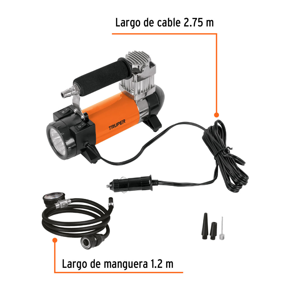 Compresor de aire 12 V portátil, para auto, incluye maletín - CÓDIGO: 19999