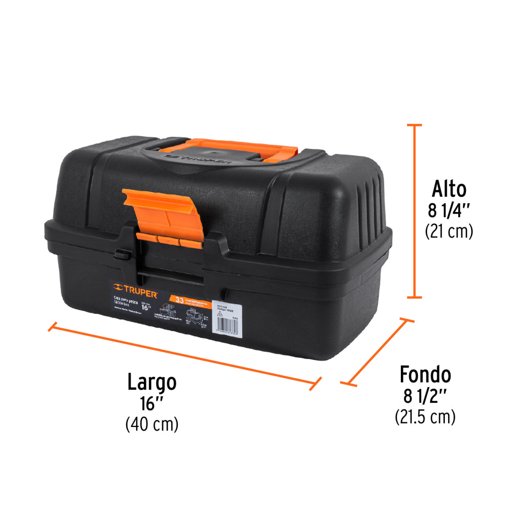 Caja para pesca de 16" con 3 bandejas deslizables, Truper - Código: 10539