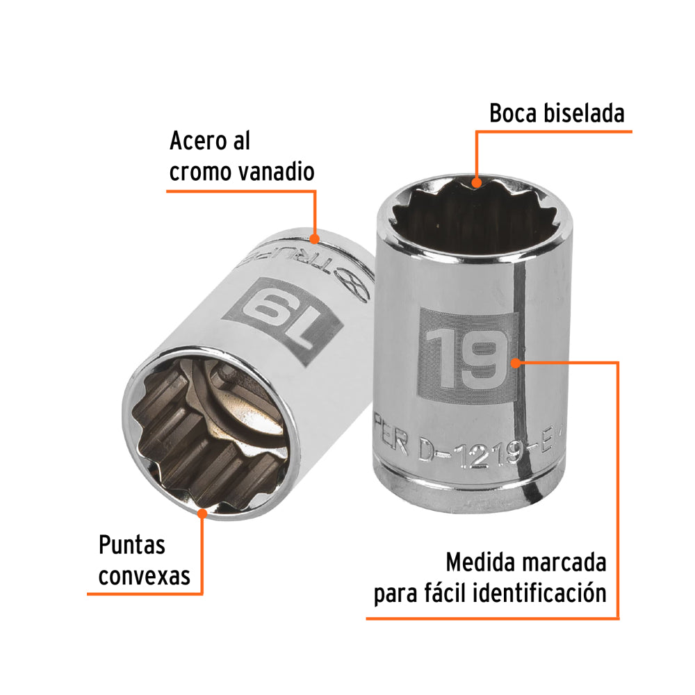Dado de 19 mm, 12 puntas, cuadro 1/2", Truper - CÓDIGO: 13533
