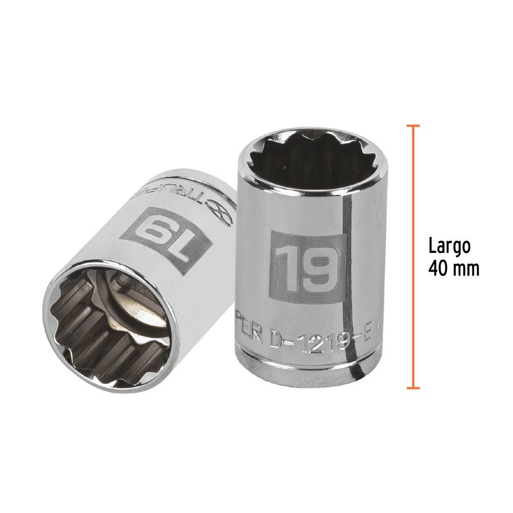 Dado de 19 mm, 12 puntas, cuadro 1/2", Truper - CÓDIGO: 13533