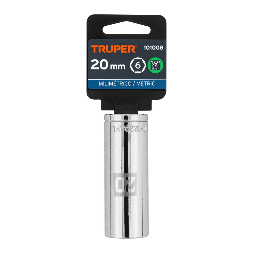 Dado largo de 20 mm, 6 puntas, cuadro 1/2", Truper - CÓDIGO: 101008