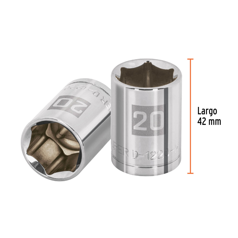Dado de 20 mm, 6 puntas, cuadro 1/2", Truper - CÓDIGO: 13270