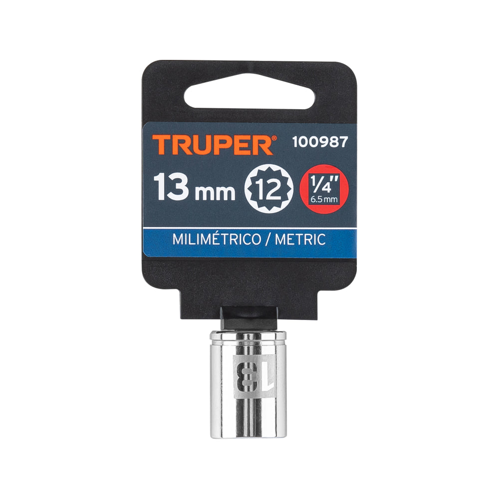 Dado de 13 mm, 12 puntas, cuadro 1/4", Truper - CÓDIGO: 100987