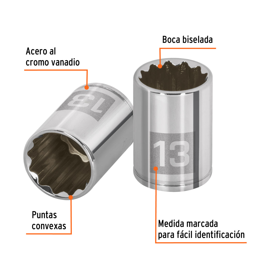 Dado de 13 mm, 12 puntas, cuadro 1/4", Truper - CÓDIGO: 100987
