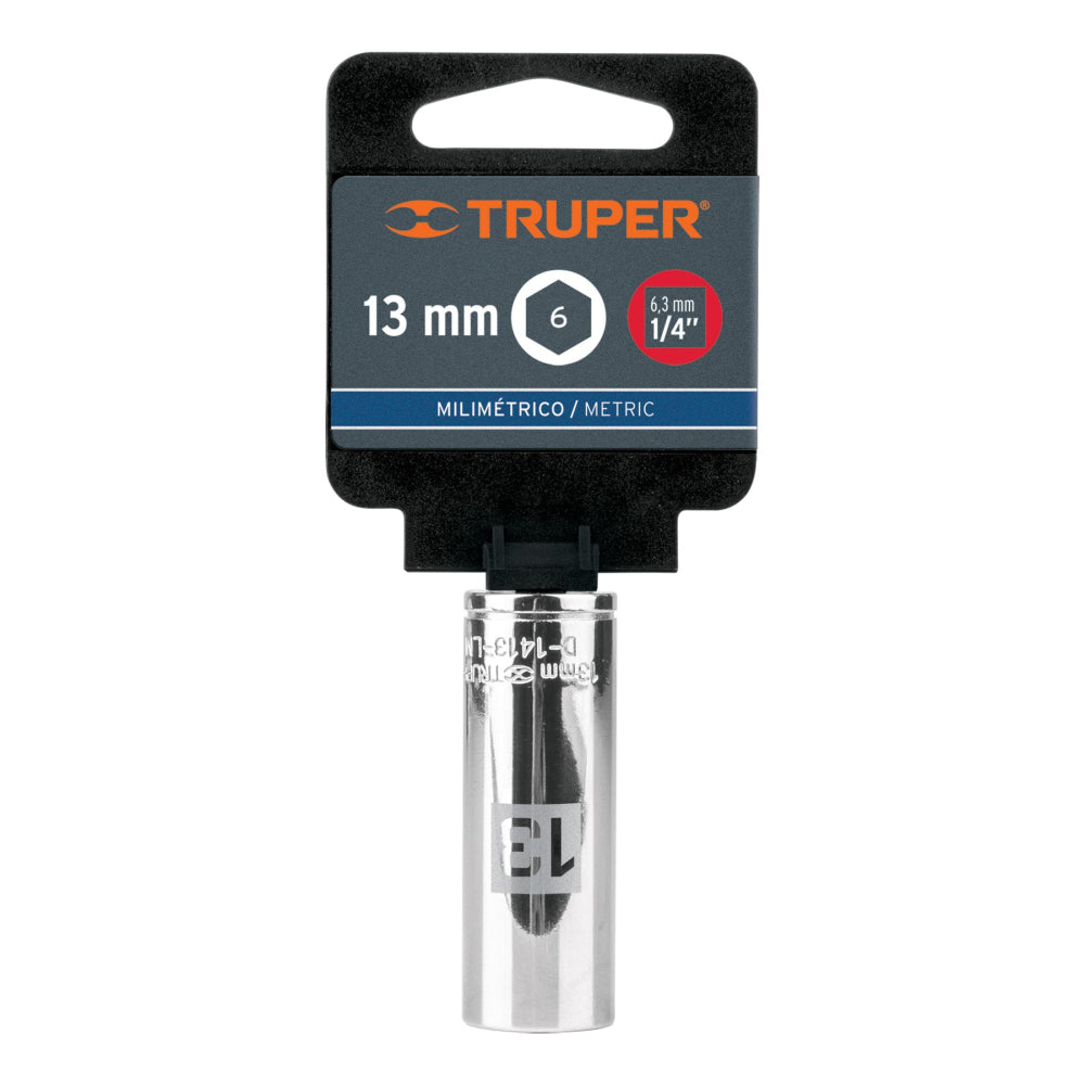 Dado largo de 13 mm, 6 puntas, cuadro 1/4", Truper - CÓDIGO: 13207