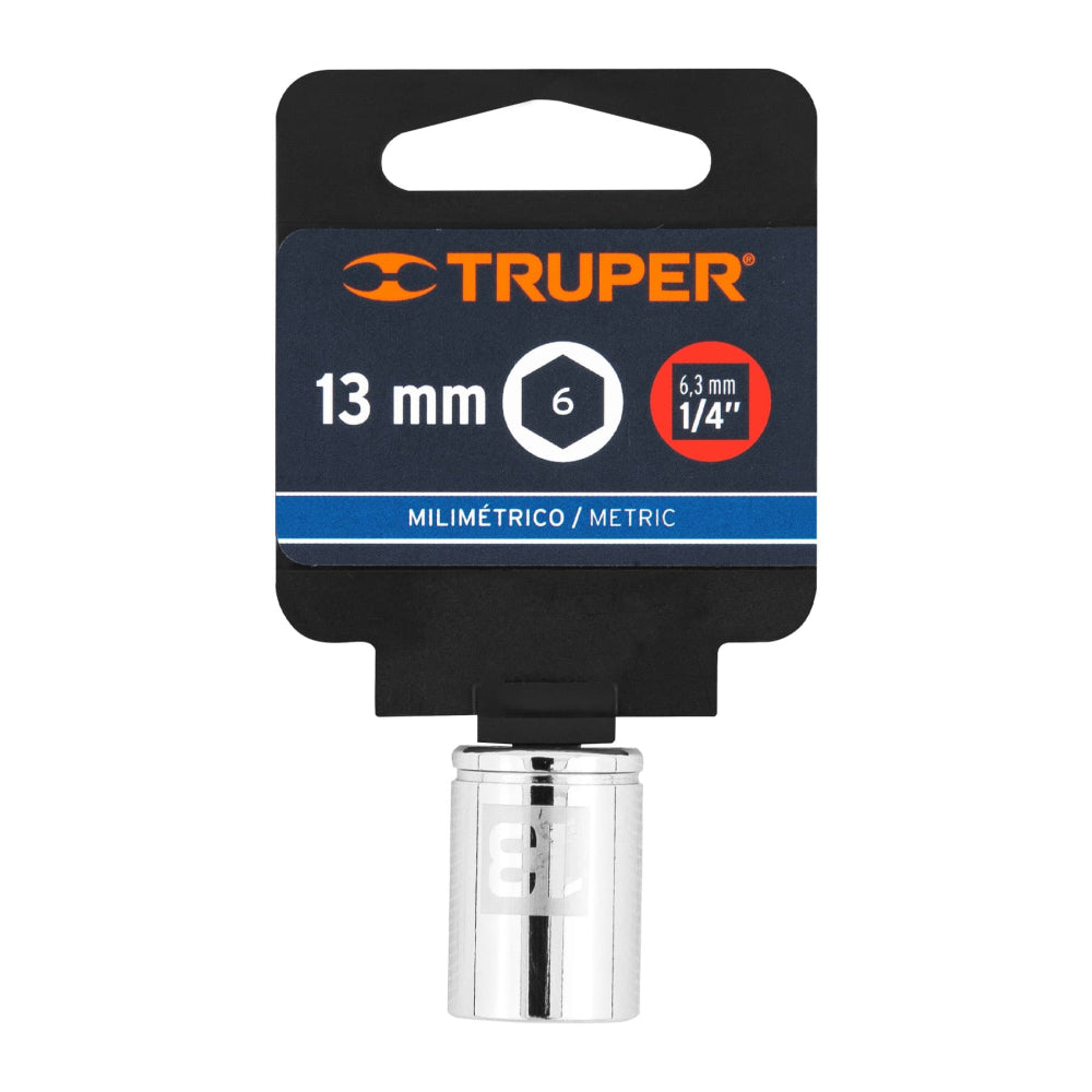Dado de 13 mm, 6 puntas, cuadro 1/4", Truper - CÓDIGO: 13207