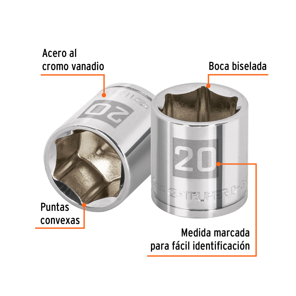 Dado de 20 mm, 6 puntas, cuadro 3/8", Truper - Código: 100995