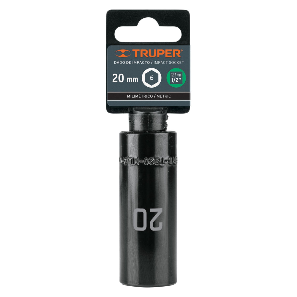 Dado largo cuadro 1/2" de impacto 6 puntas de 20 mm, Truper - Código: 12432
