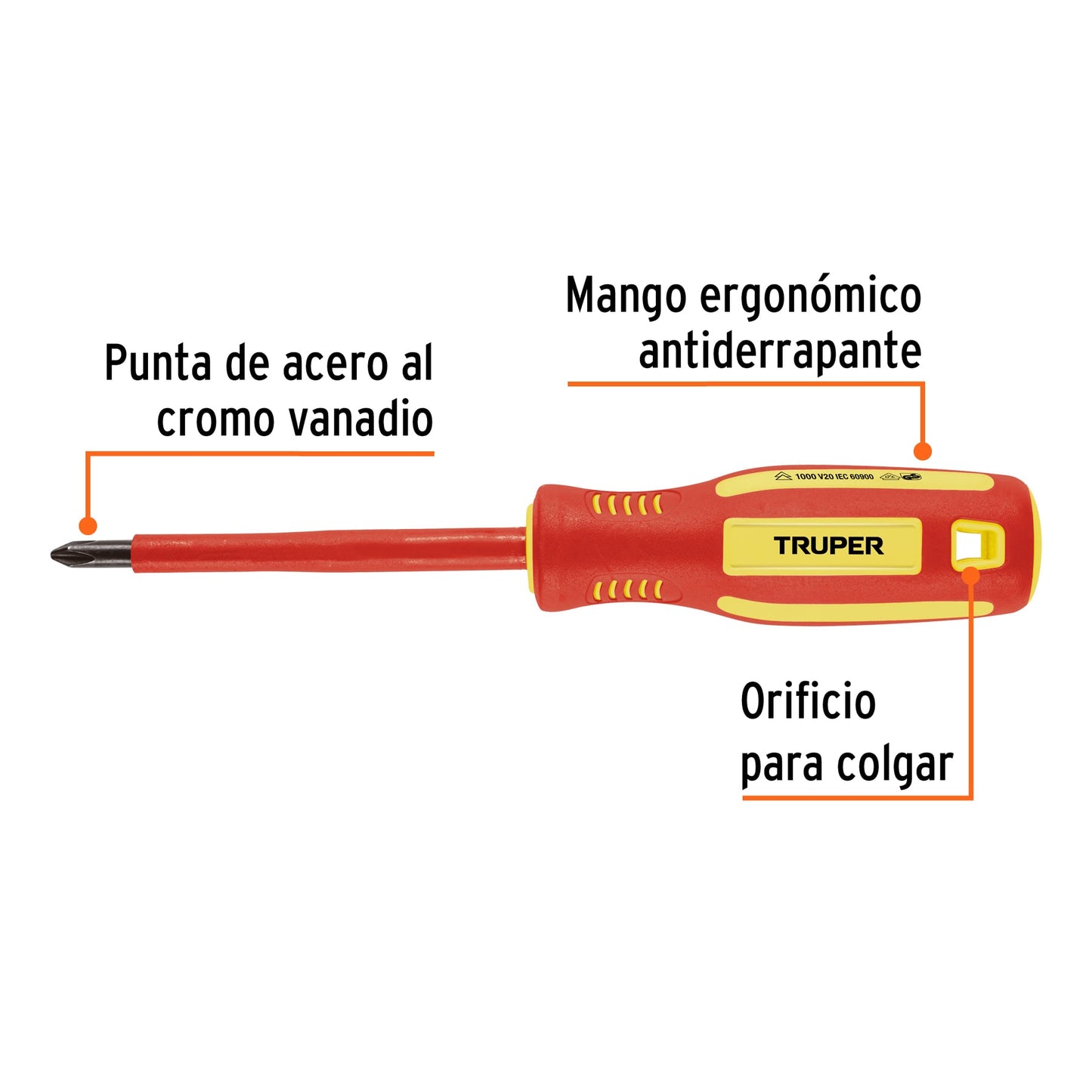 Desarmador dieléctrico de cruz 1/4" x 4", Truper - CÓDIGO: 102241