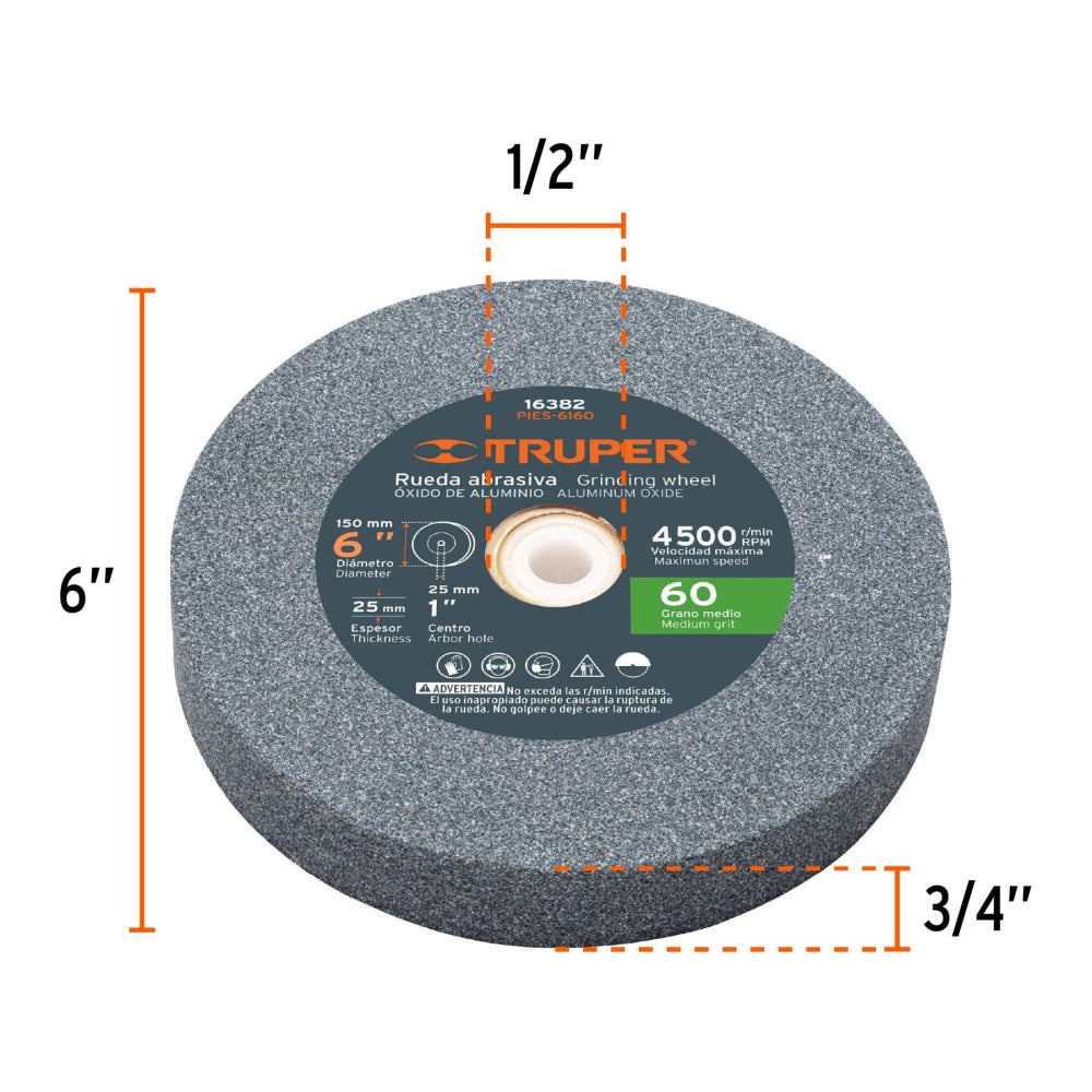 Amoladora de banco 6", 1/2 HP, 220 V, Truper - Cod: 16142