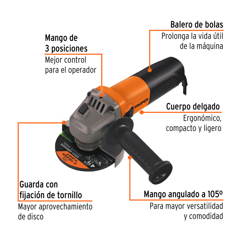 Esmeriladora angular 4-1/2", profesional, 220 V, 800 W - Código: 11025