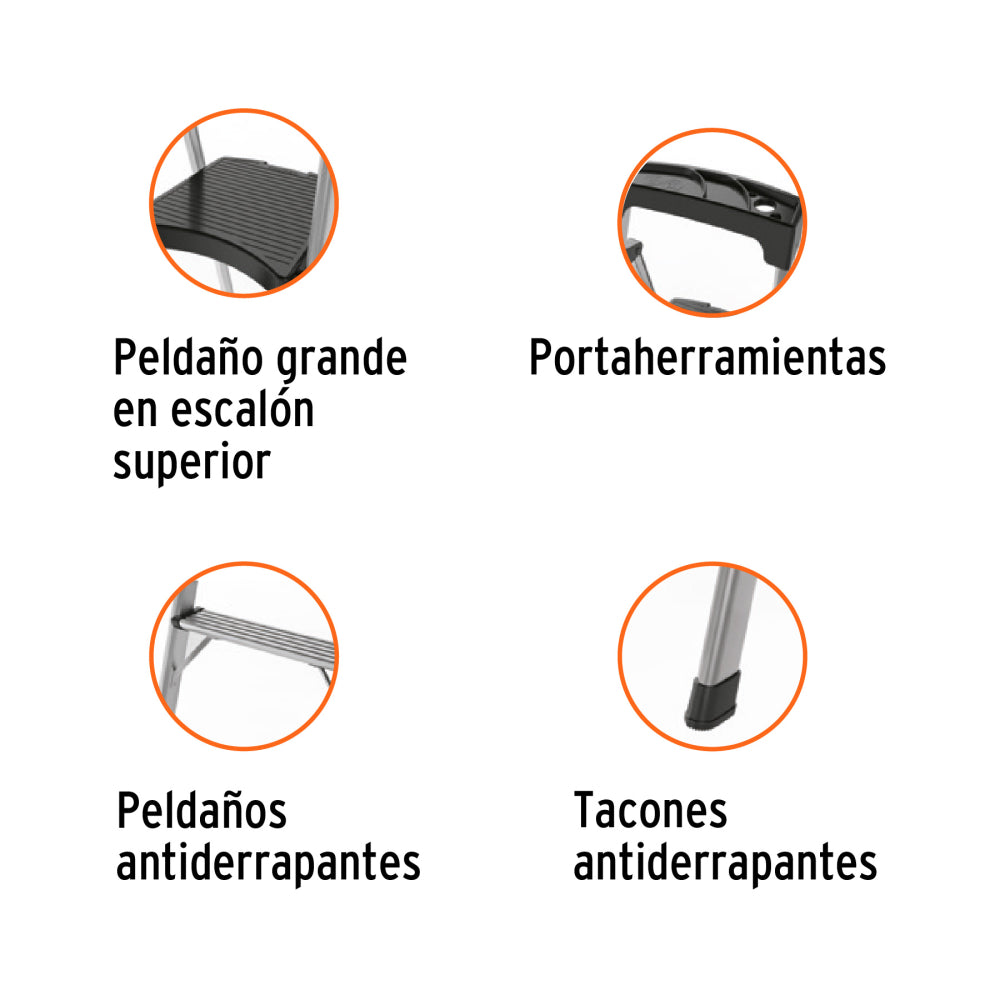 Escalera tubular plegable, 4 peldaños, aluminio, Truper - Cod: 16765