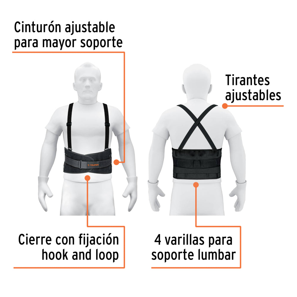 Faja lumbar con tercer cinturón, talla G, Truper - Código: 14217