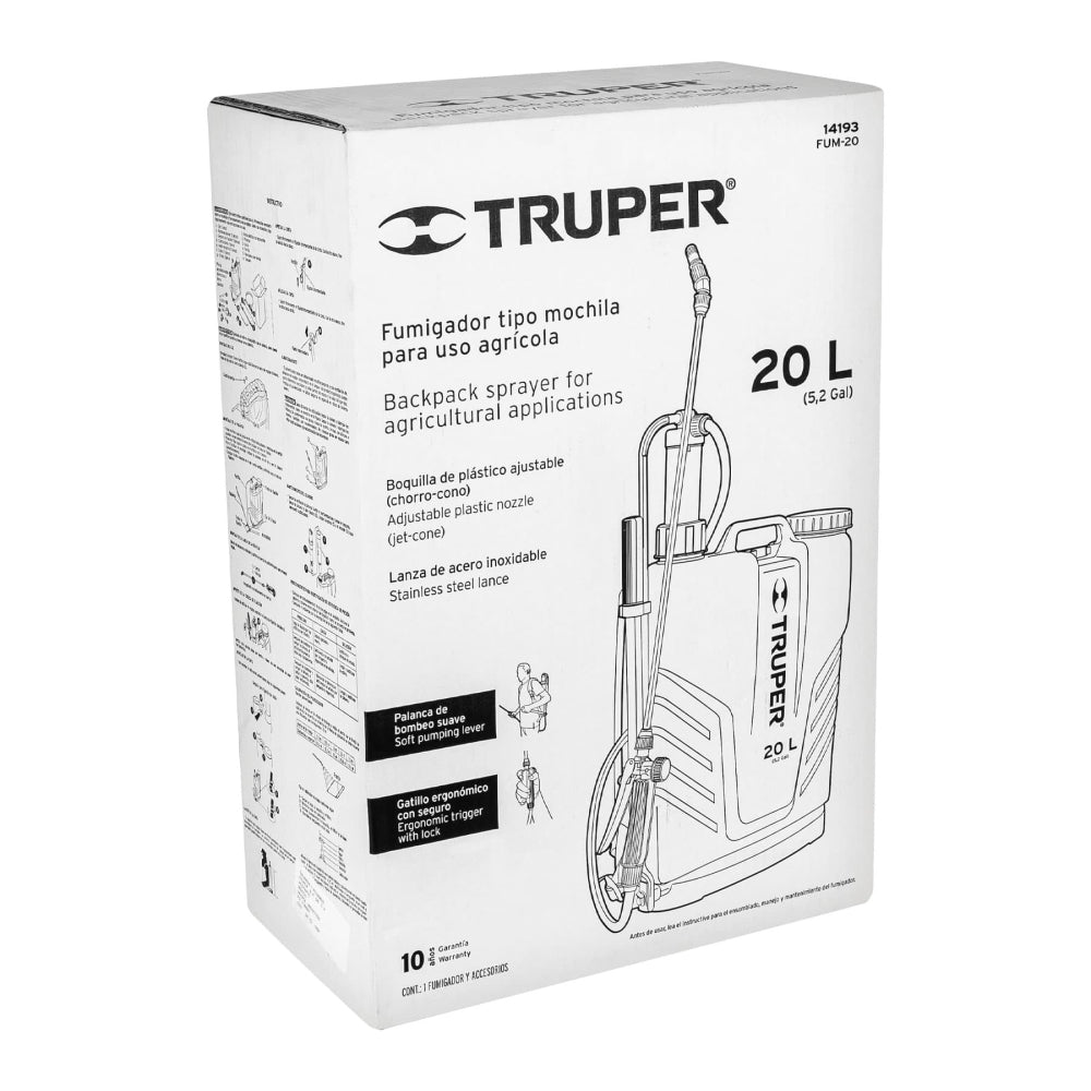 Fumigador de 20 L manual de mochila, Truper - Código: 14193