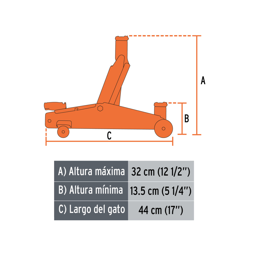 Gata hidráulico de patín, 2t, 30 movimientos con maletín, Truper - CÓDIGO: 14804