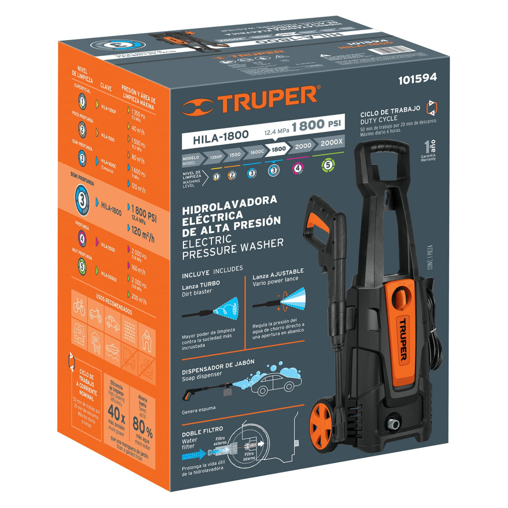 Hidrolavadora eléctrica 1800 PSI, 220V, Truper - Cod: 103339