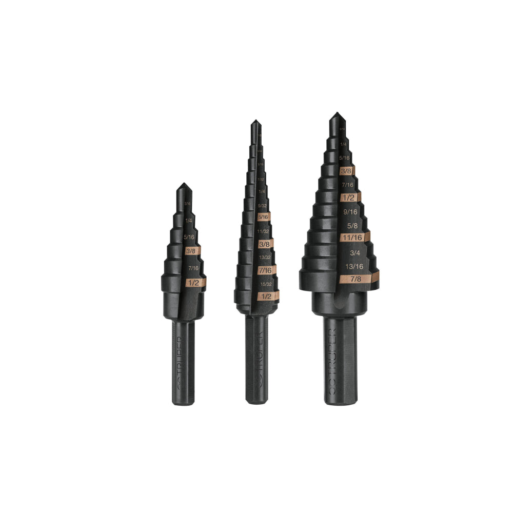 Juego de 3 brocas escalonadas de óxido negro, Truper - CÓDIGO: 100988