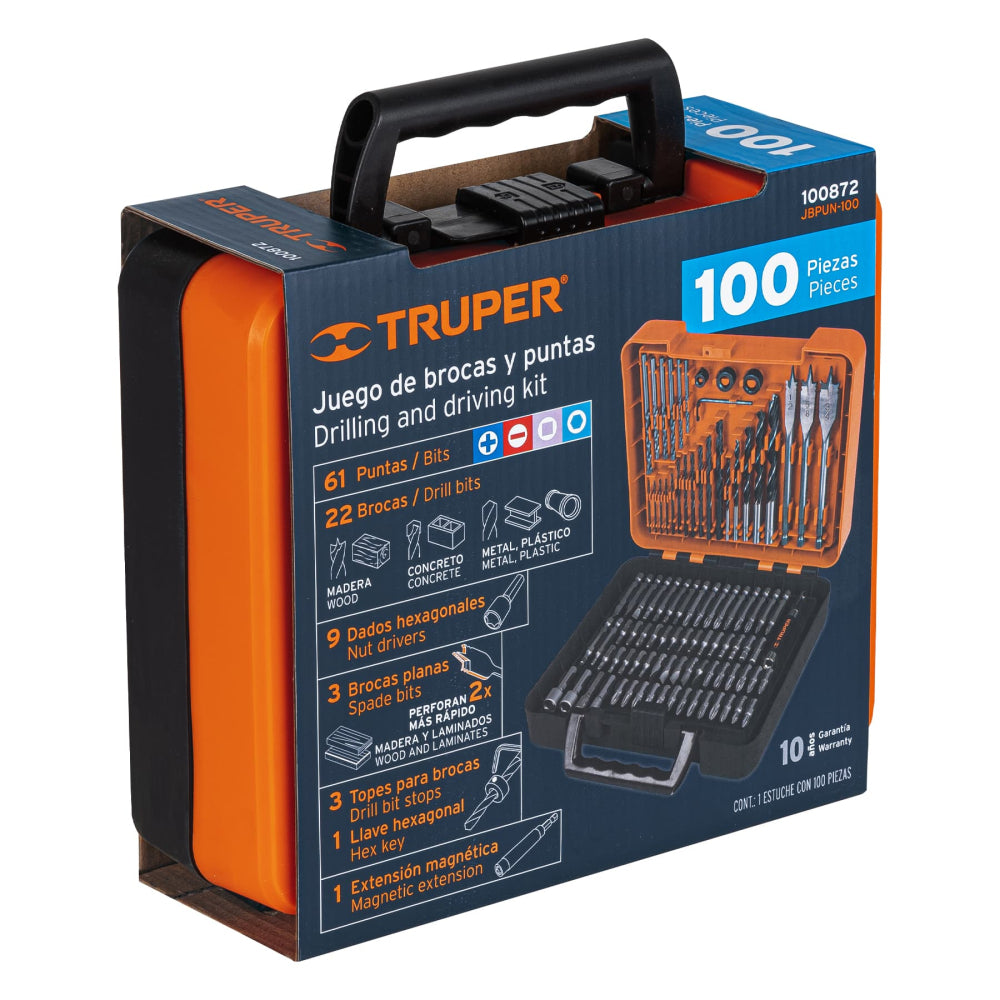 Juego de 100 brocas y puntas en estuche plástico, Truper - CÓDIGO: 100872