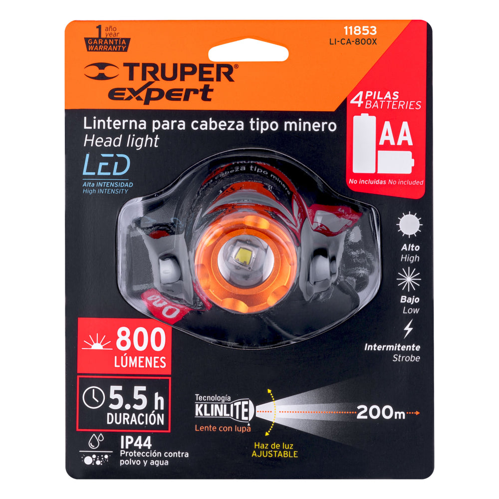 Linterna de minero LED 800 lm, de 4 pilas AA, TRUPER EXPERT - Código:   11853