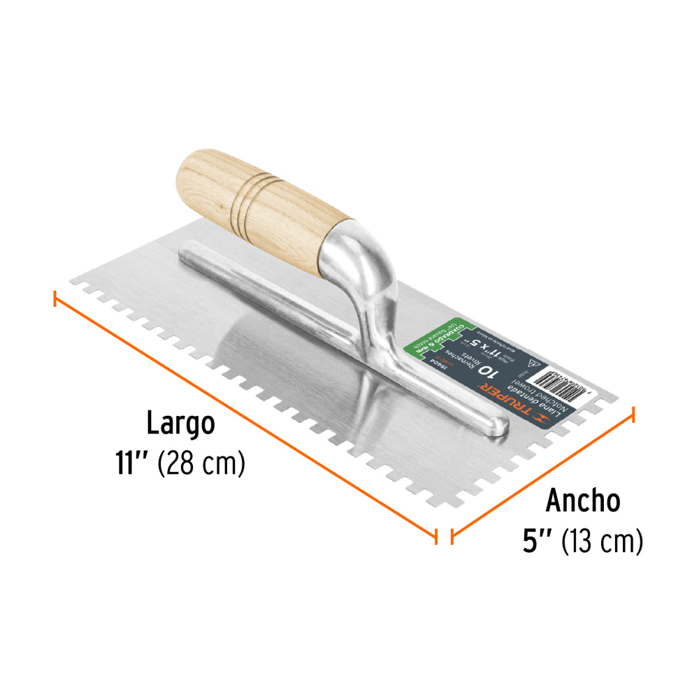 Llana 11" dentado cuadrado 1/4", 10 remaches, mgo madera - Cod: 15404