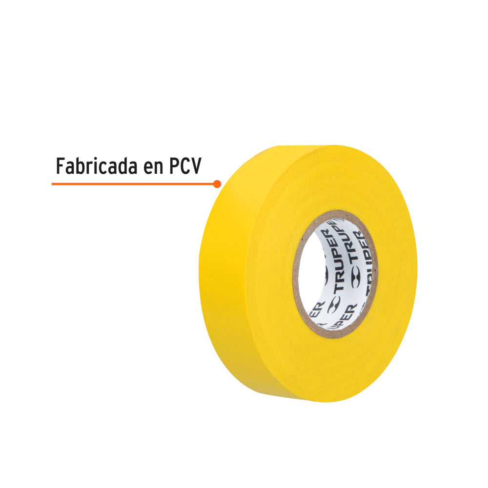 Cinta de aislar de 18 m x 19 mm, amarilla, Truper - CÓDIGO: 12503
