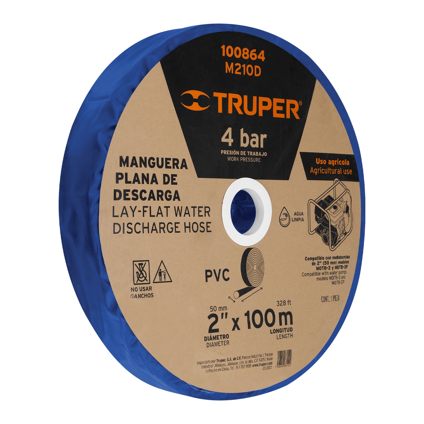 Rollo de manguera plana de descarga para motobomba Truper