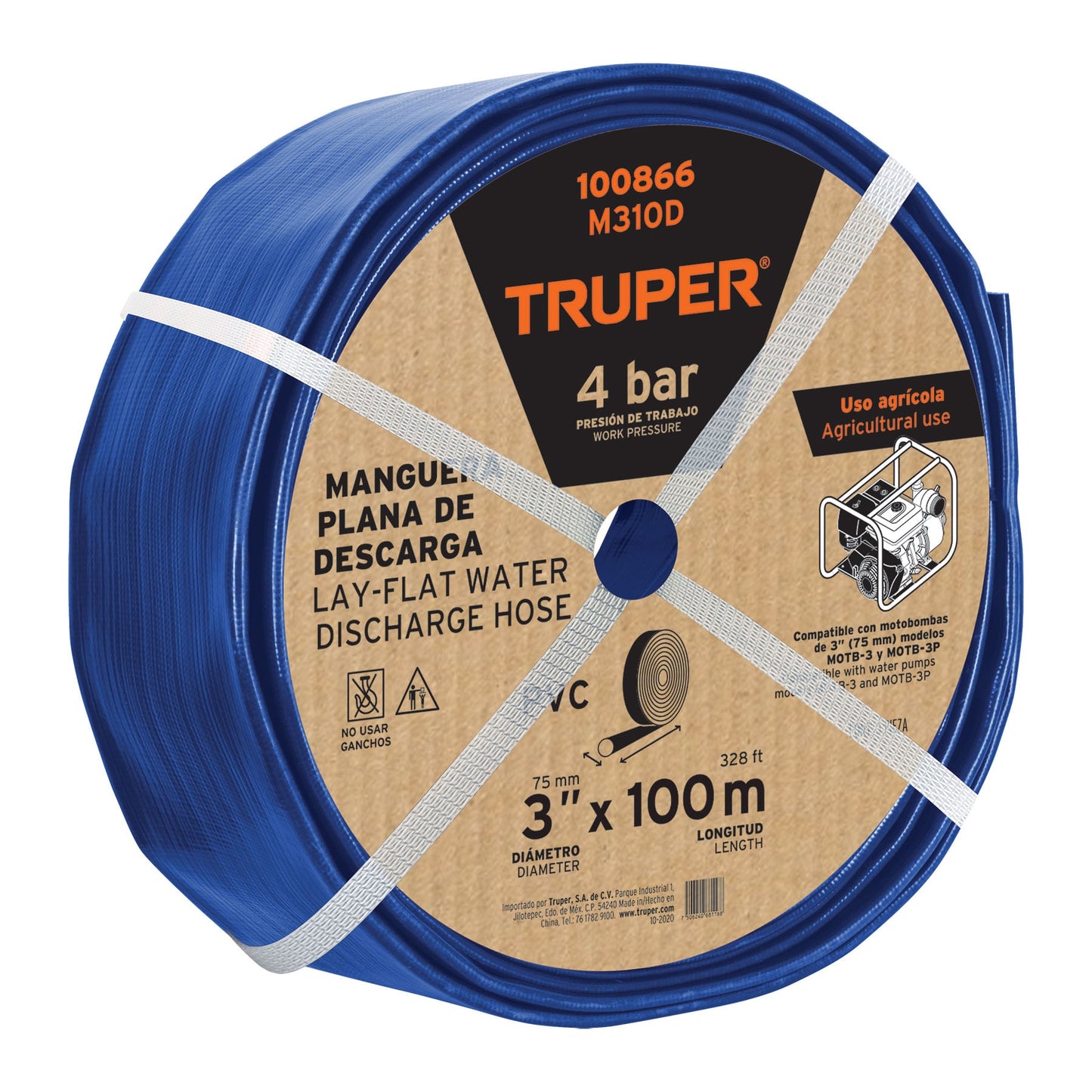 Rollo de manguera plana de descarga para motobomba Truper