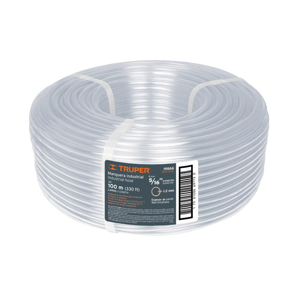 Metro de manguera 5/16" industrial en rollo de 100 m, Truper - CÓDIGO: 19866