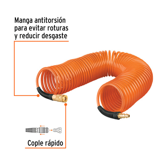 Manguera para compresor, tipo resorte, 15.2 m, TRUPER - CÓDIGO: 19075