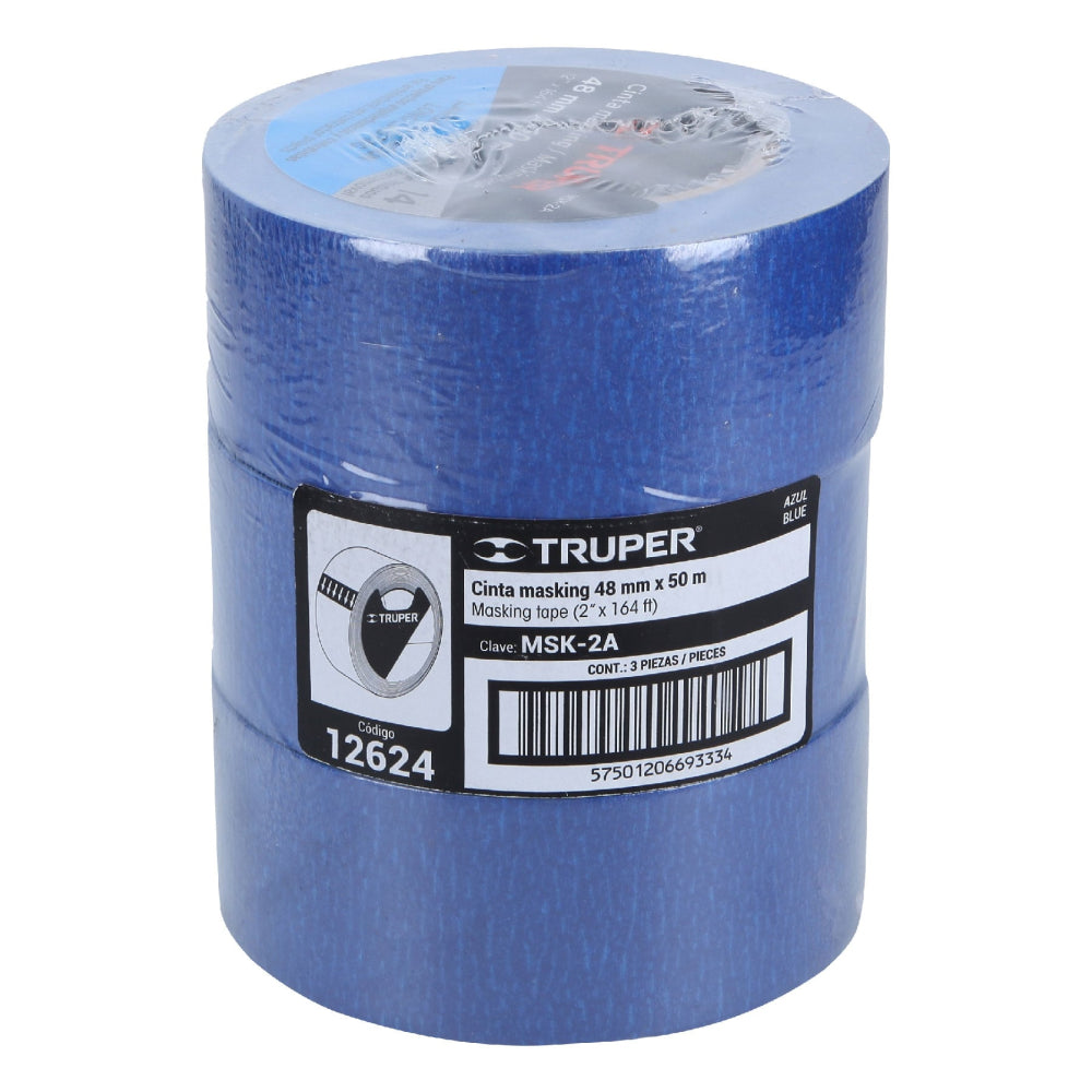 Cinta masking tape azul de 2" x 50 m para pintor, Truper - CÓDIGO: 12624