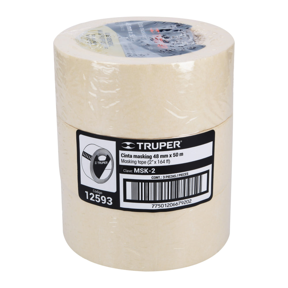 Cinta masking tape de 2" x 50 m, Truper - CÓDIGO: 12593