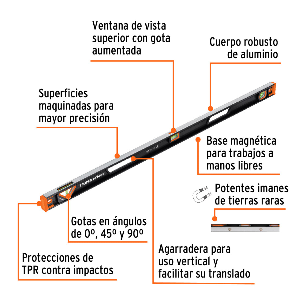 Nivel profesional magnético de 48" c/protección TPR, Expert - Código: 14629