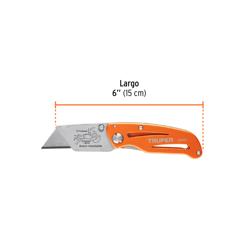 Navaja abatible 6" cuerpo de aluminio y acero inox, Truper - CÓDIGO: 101101
