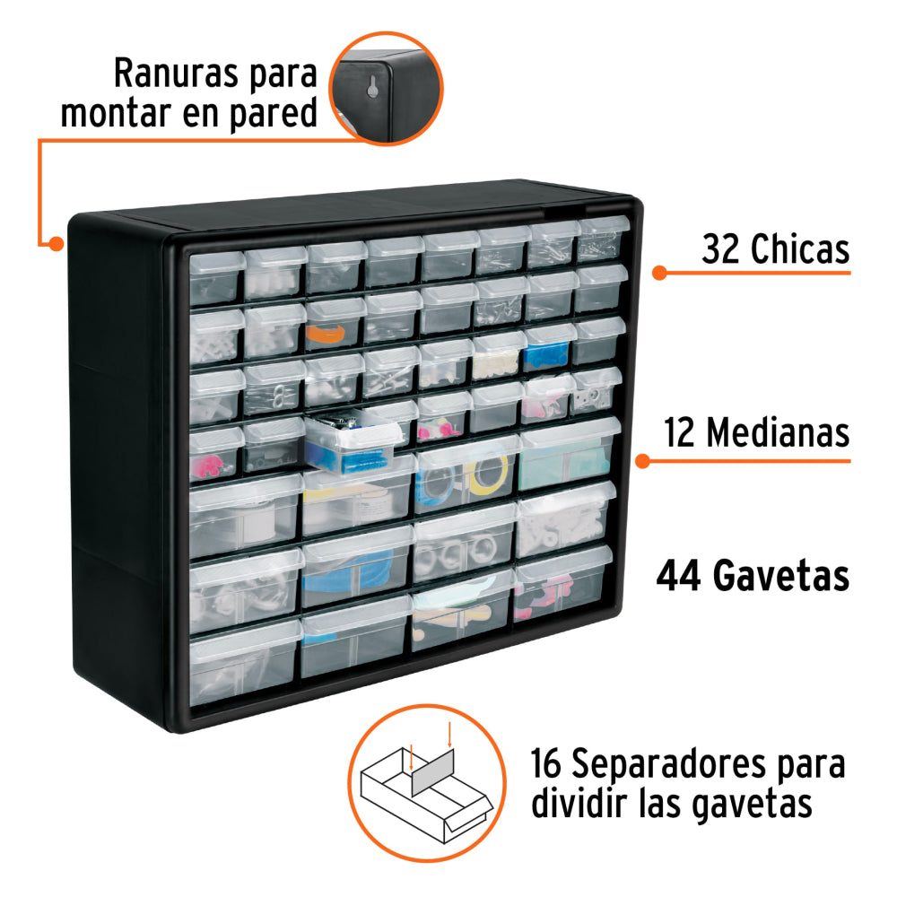 Organizador con 44 gavetas, Truper - CÓDIGO: 102642