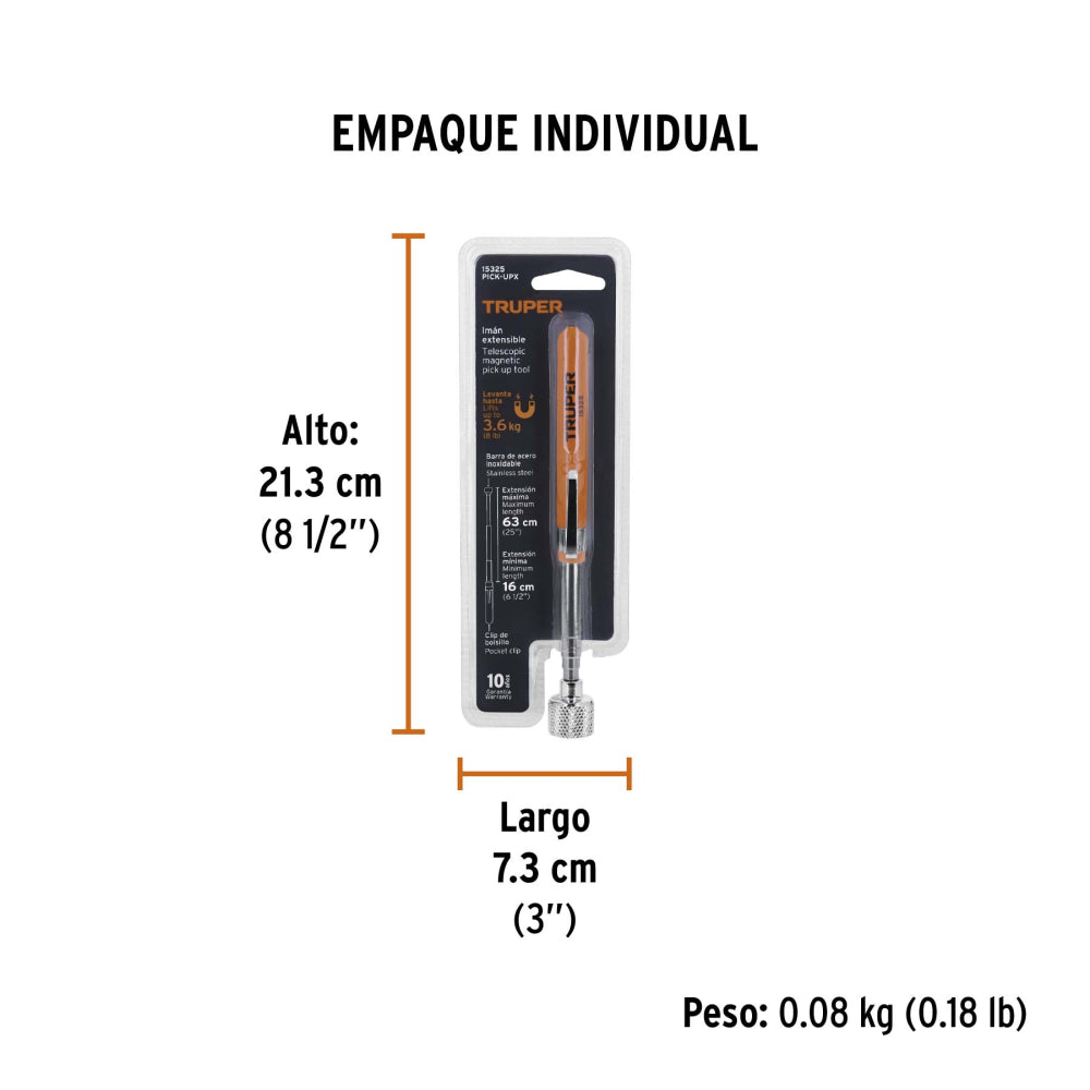 Imán extensible de acero inoxidable Truper - Códigos: 15325 / 14140