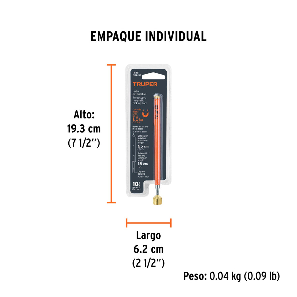 Imán extensible de acero inoxidable Truper - Códigos: 15325 / 14140