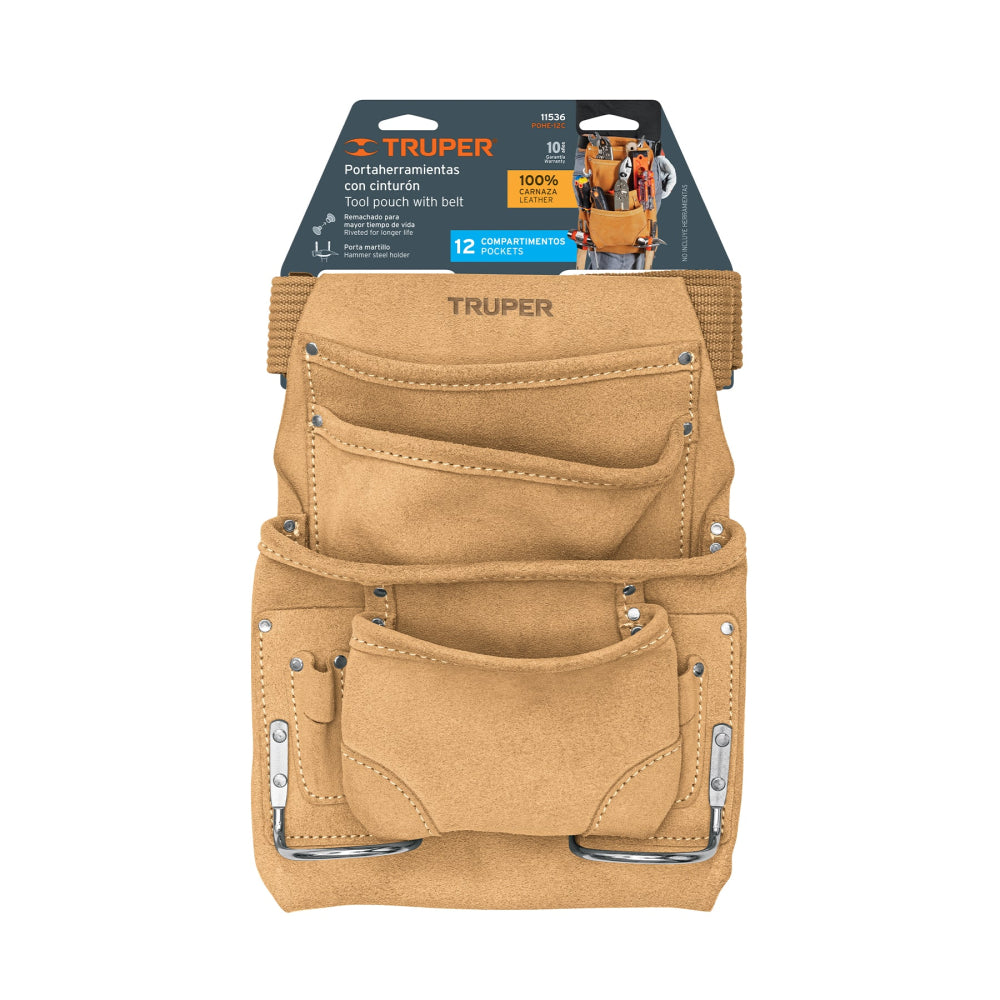 Porta herramientas de carnaza con 12 compartimentos, Truper - Codigo: 11536