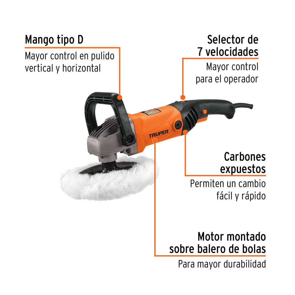 Pulidora 7", 220 V, 1,200 W - Cod: 16713