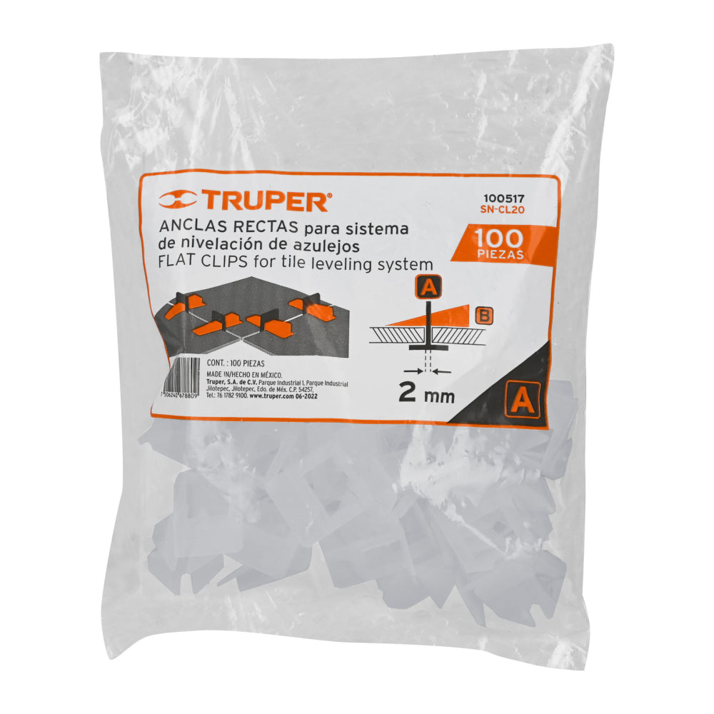 Bolsa con 100 anclas de 2 mm, para nivelación de azulejos - Cod: 100517