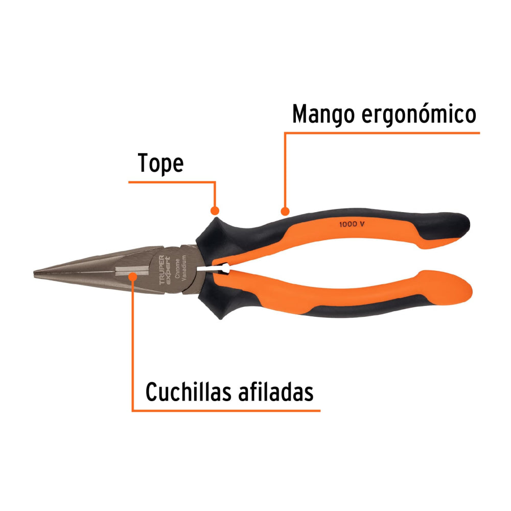 Pinza punta y corte 8" mango Comfort Grip, Truper Expert - Cod: 17336