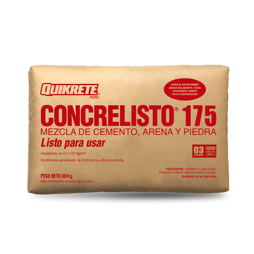 Concrelisto 175 Tipo I – Mezcla de Cemento, Arena y Piedra – Quikrete – Bolsa 40 kg