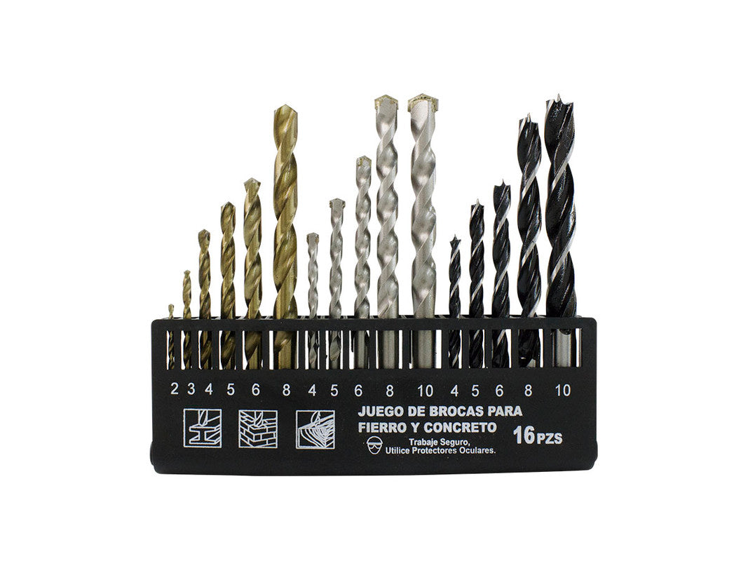 ASAKI JUEGO DE BROCAS PARA MADERA, METAL Y CONCRETO 16 PZS (4–10MM) ASAKI - ASK01016