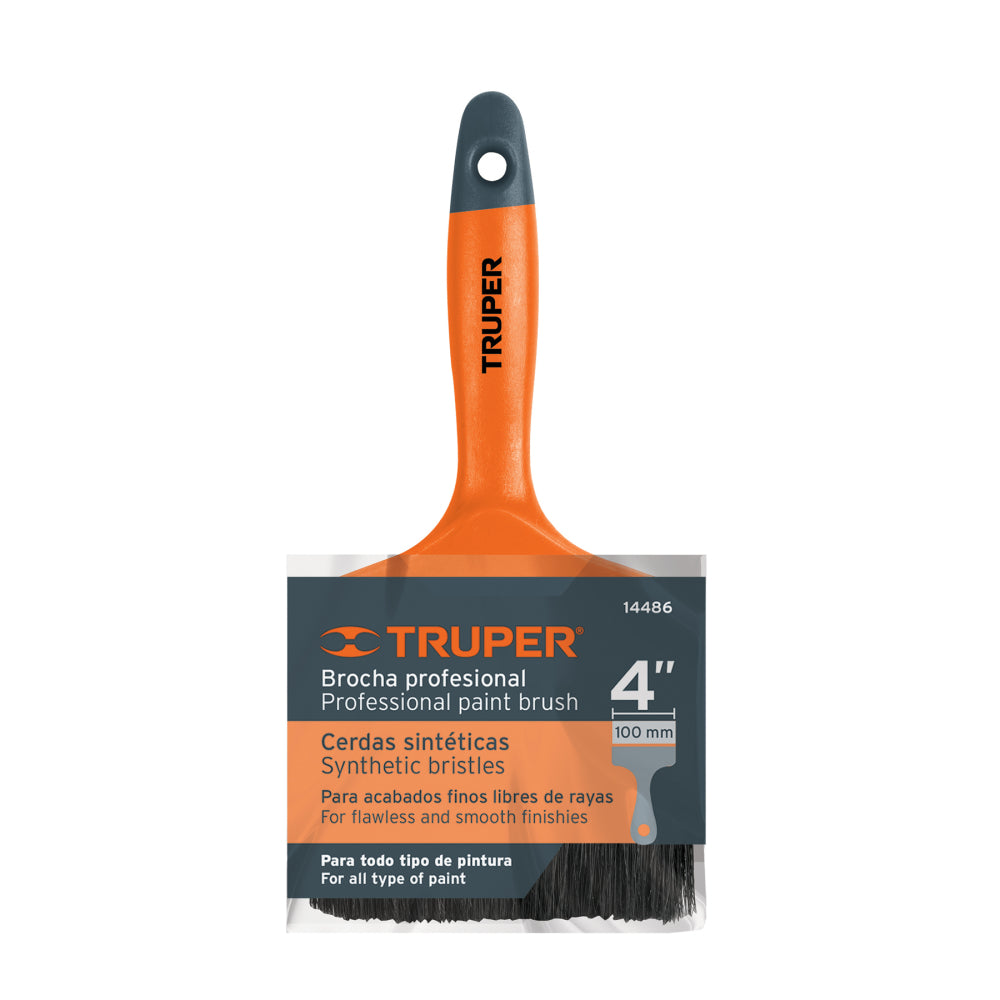 Brocha profesional de 4" con mango de plástico, Truper - Código: 14486