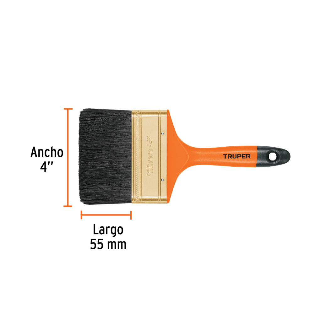 Brocha profesional de 4" con mango de plástico, Truper - Código: 14486